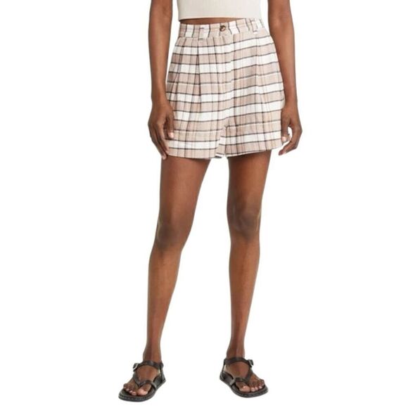 Treasure & Bond Brown Plaid Chanterelle Shorts Size 8 NWT - Picture 1 of 12